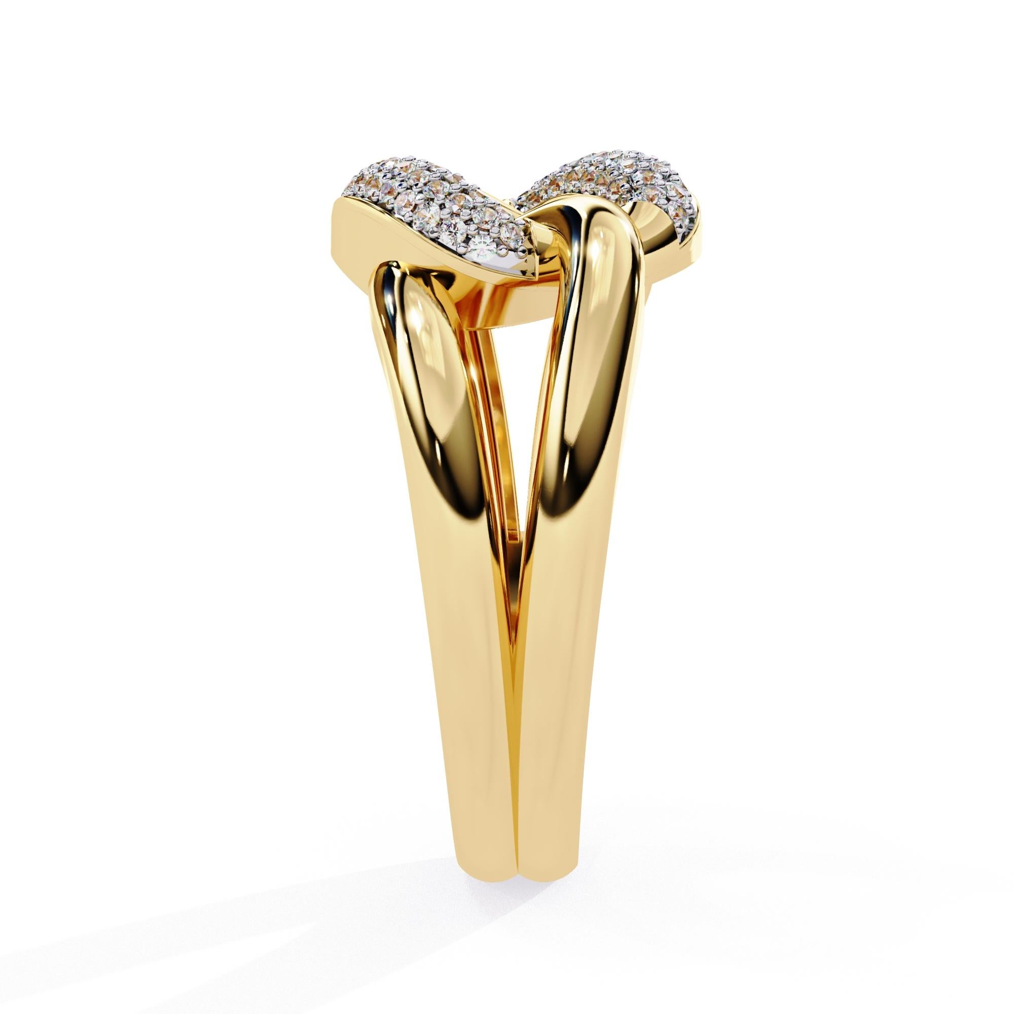 Round Cut 0.15 Ctw Interlocked Link Diamond Ring, Split Band Ring, 14K Solid Gold, SI GH For Sale