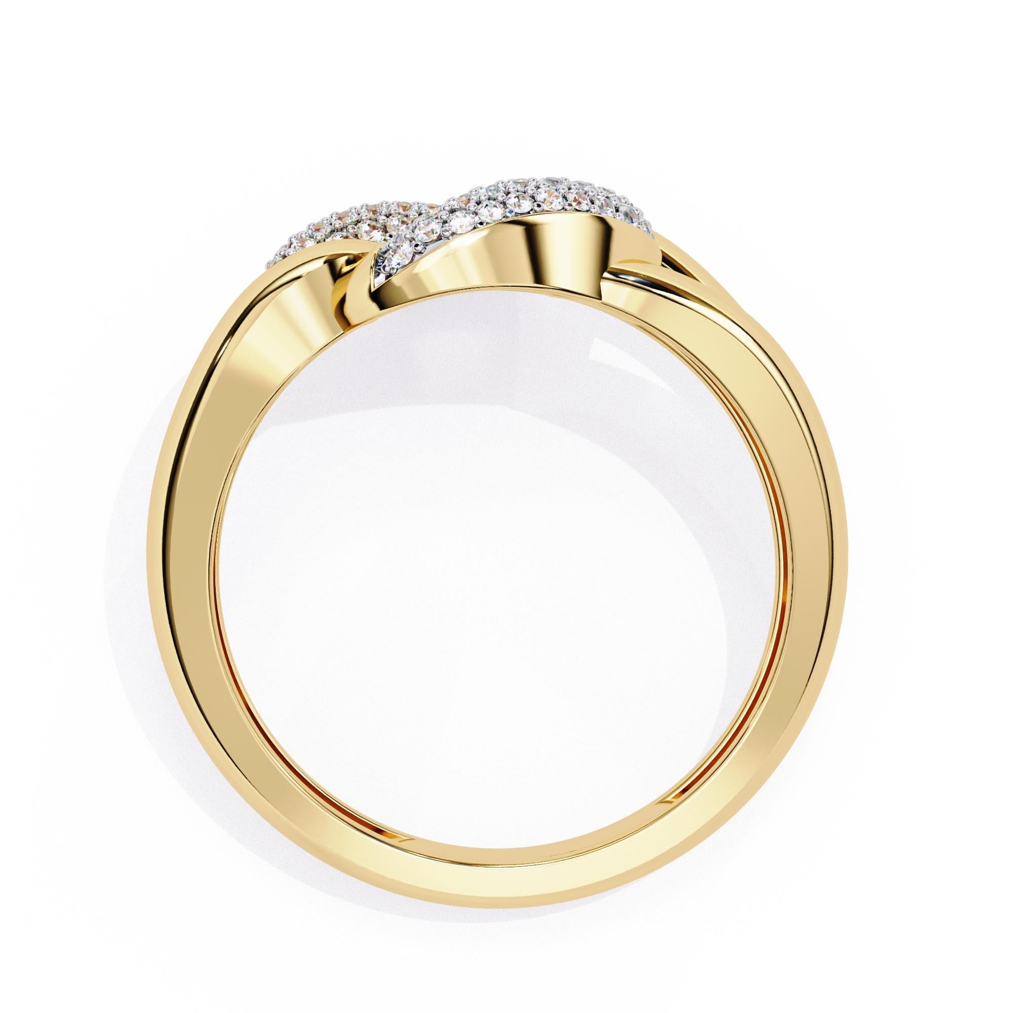 Round Cut 0.15 Ctw Interlocked Link Diamond Ring, Split Band Ring, 14K Solid Gold, SI GH For Sale
