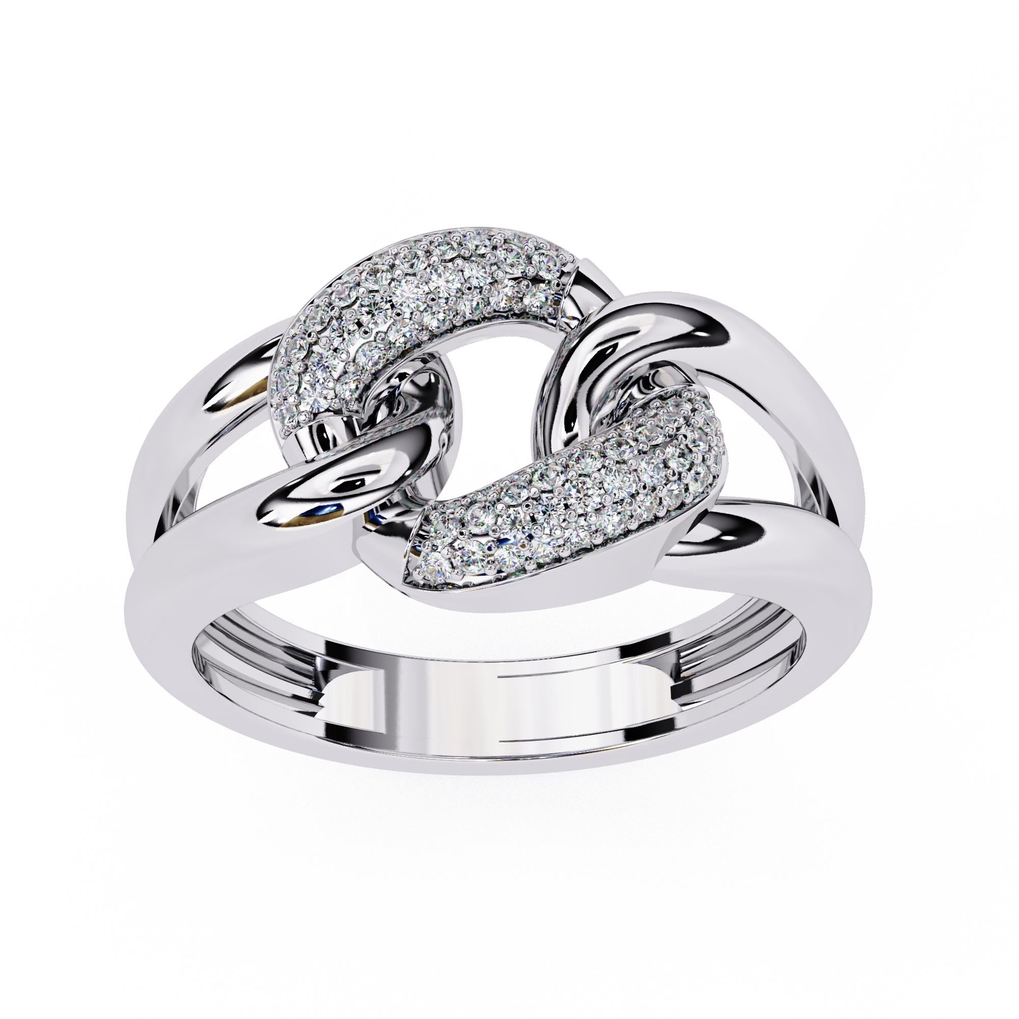 Women's or Men's 0.15 Ctw Interlocked Link Diamond Ring, Split Band Ring, 14K Solid Gold, SI GH For Sale