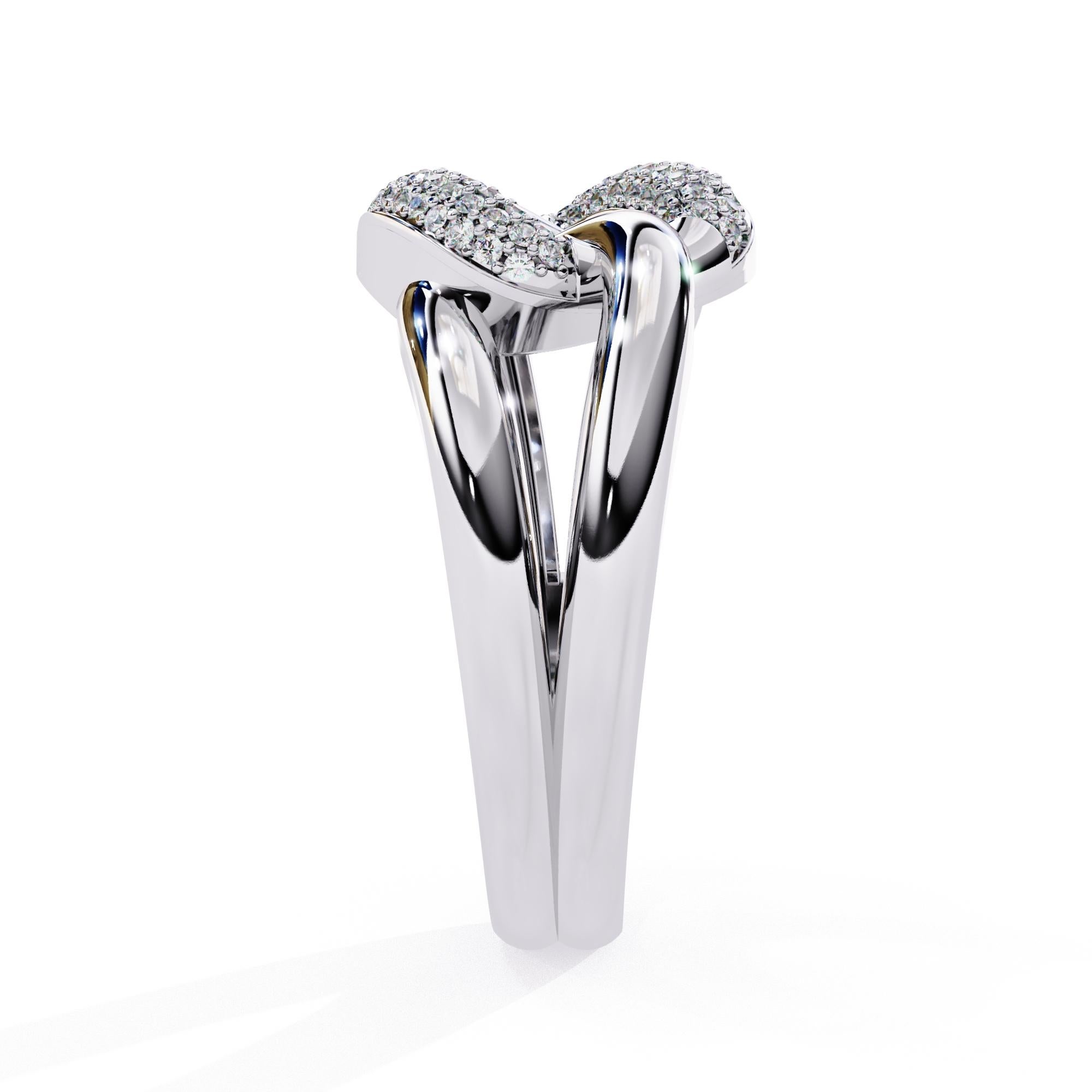 0.15 Ctw Interlocked Link Diamond Ring, Split Band Ring, 14K Solid Gold, SI GH For Sale 2