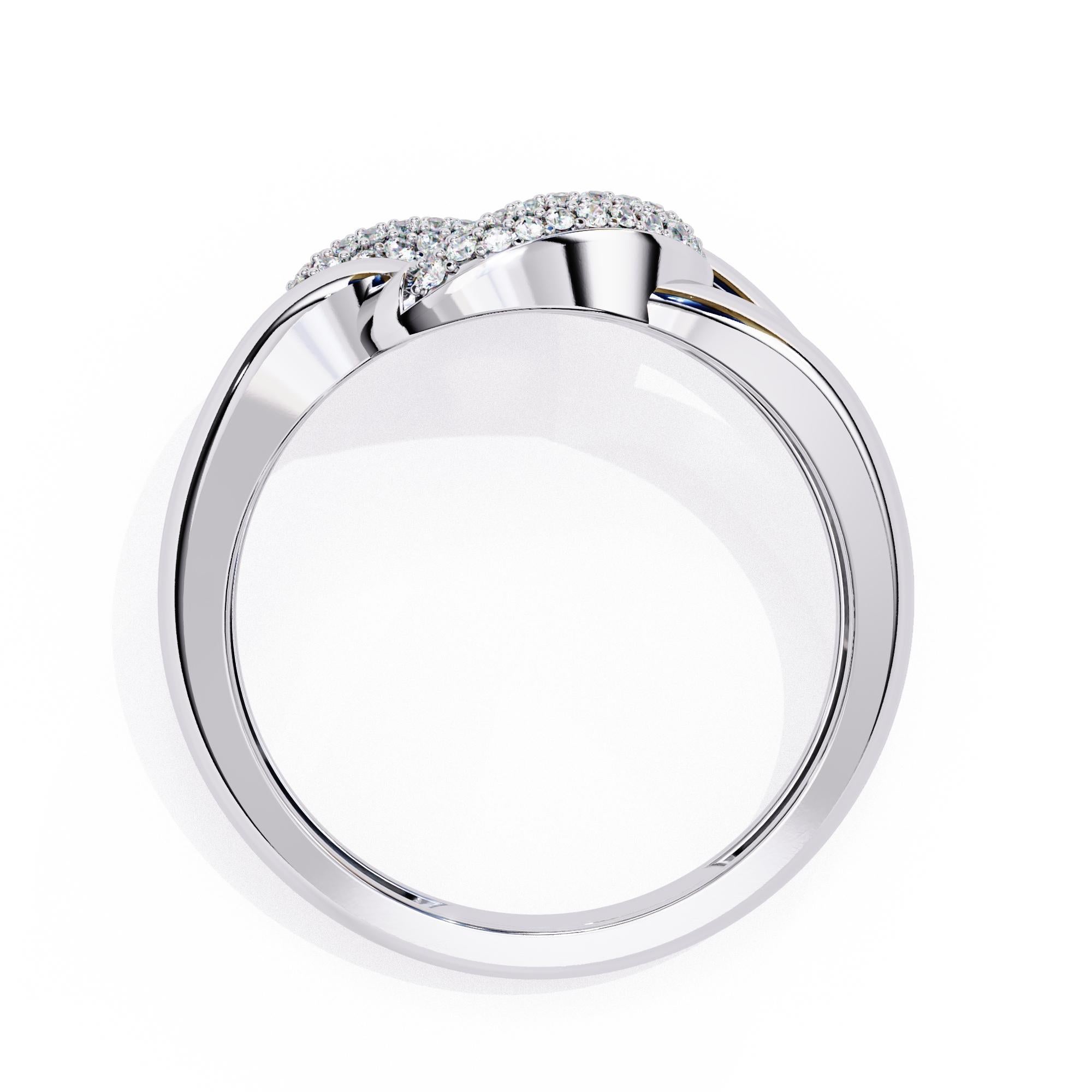 0.15 Ctw Interlocked Link Diamond Ring, Split Band Ring, 14K Solid Gold, SI GH For Sale 3