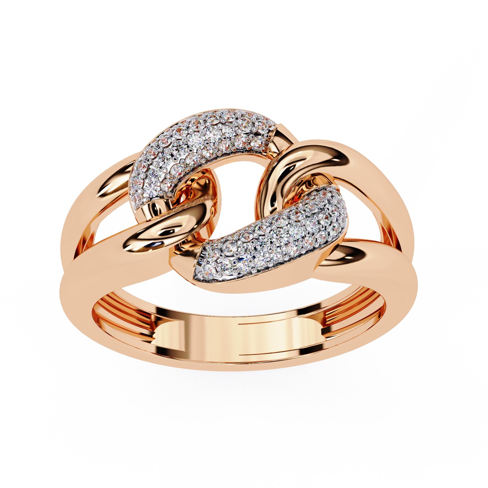0.15 Ctw Interlocked Link Diamond Ring, Split Band Ring, 14K Solid Gold, SI GH For Sale 4