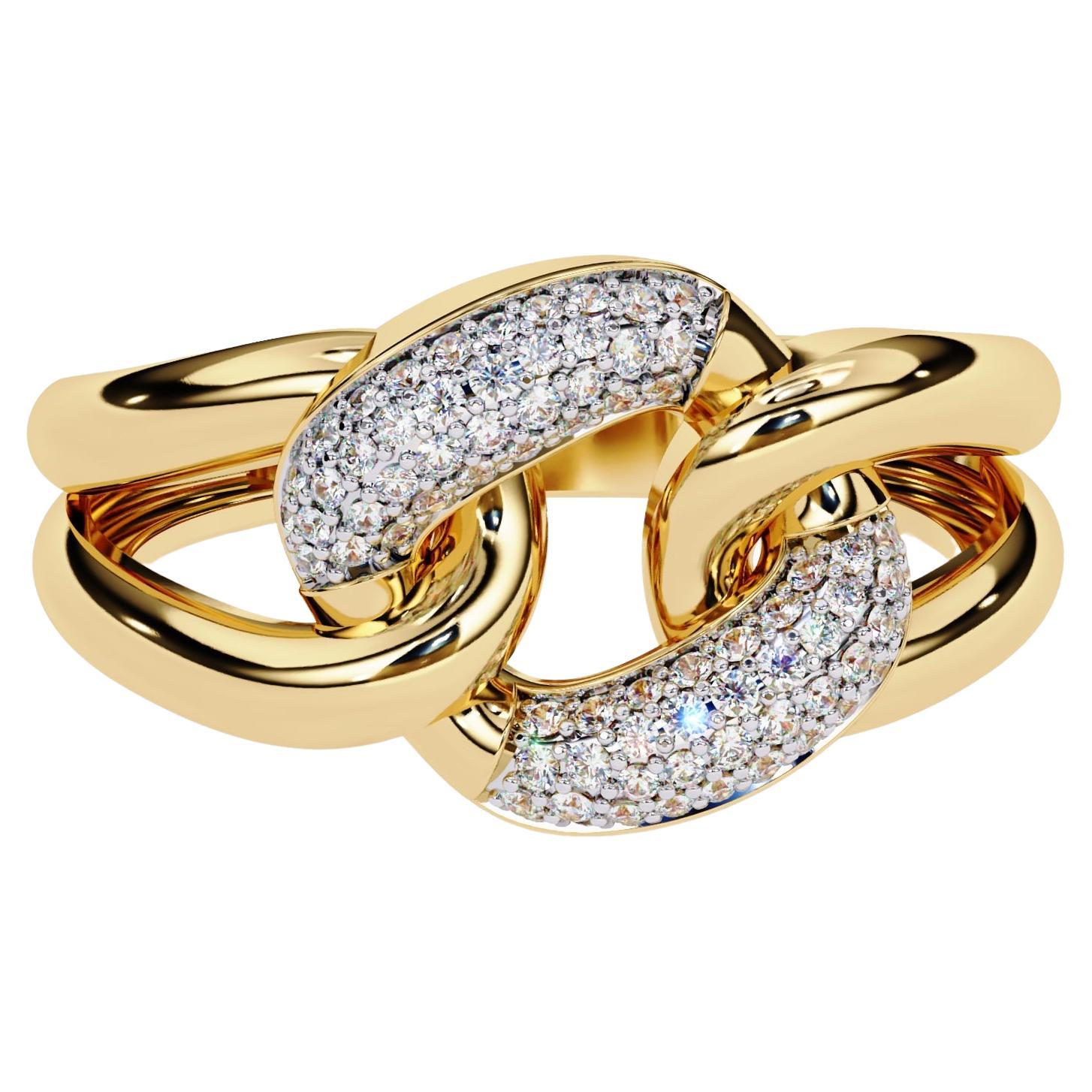 0.15 Ctw Interlocked Link Diamond Ring, Split Band Ring, 14K Solid Gold, SI GH For Sale