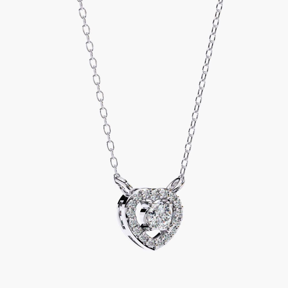 Taglio rotondo Collana con ciondolo ovale di diamanti da 0,15 carati in oro 14K in vendita