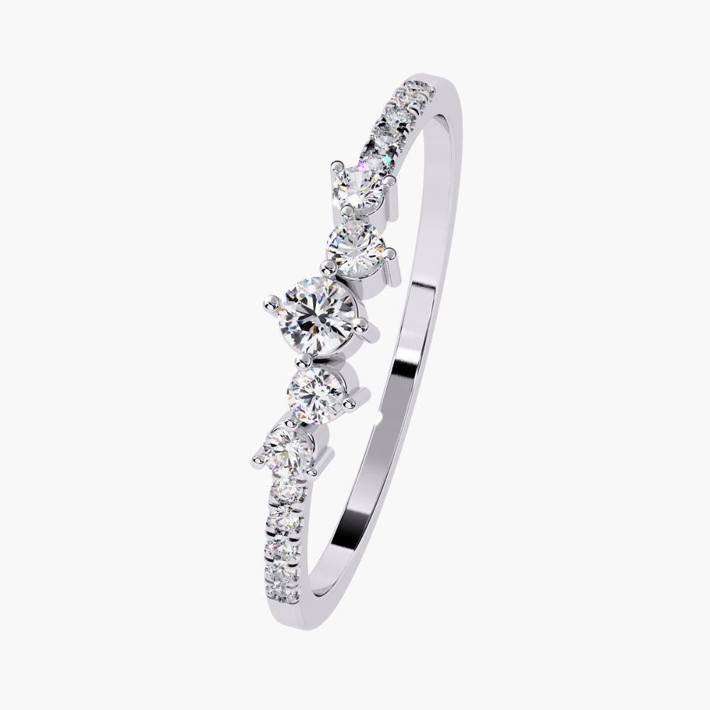Contemporain Bague unique en or 14 carats à grappes courbes 0,15 carat en vente