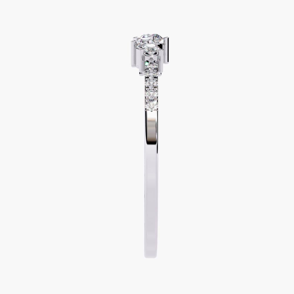 Taille ronde Bague unique en or 14 carats à grappes courbes 0,15 carat en vente