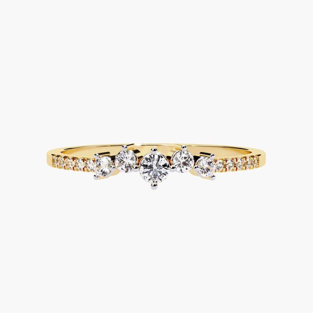 Bague unique en or 14 carats à grappes courbes 0,15 carat Pour femmes en vente