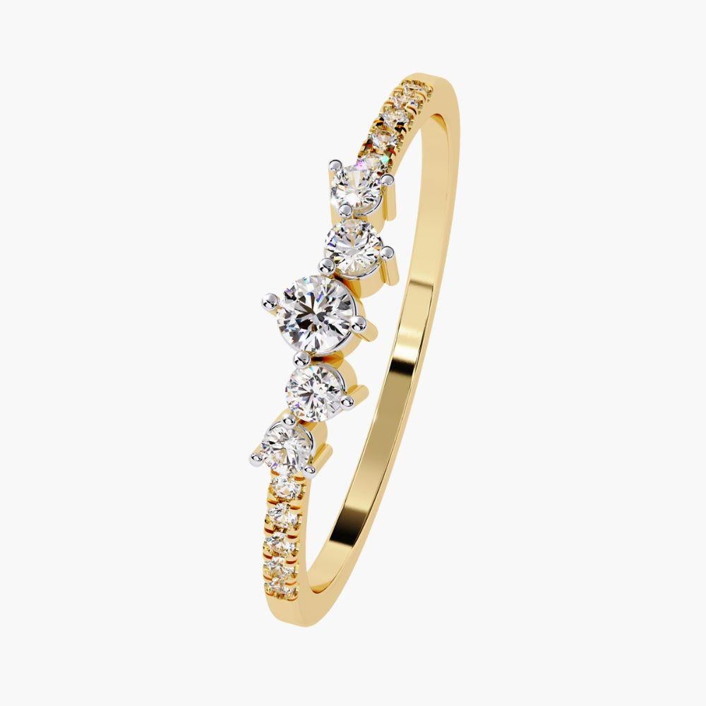 Bague unique en or 14 carats à grappes courbes 0,15 carat en vente 1