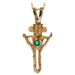 0.30ct 18K Colombian Emerald Round Cut Pre-Colombian Yellow Gold Pendant