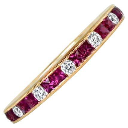 0.15ct Diamond & 0.36ct Ruby Band Ring, 18k Yellow Gold For Sale