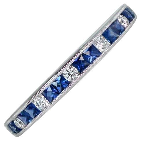 0.15ct Diamond & 0.44ct Natural Sapphire Band Ring, Platinum For Sale