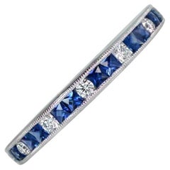 0.15ct Diamond & 0.44ct Natural Sapphire Band Ring, Platinum