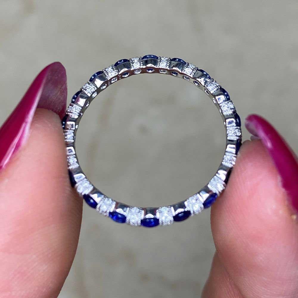 0.15ct Diamond & 0.88ct Natural Sapphire Eternity Band Ring, Platinum For Sale 4