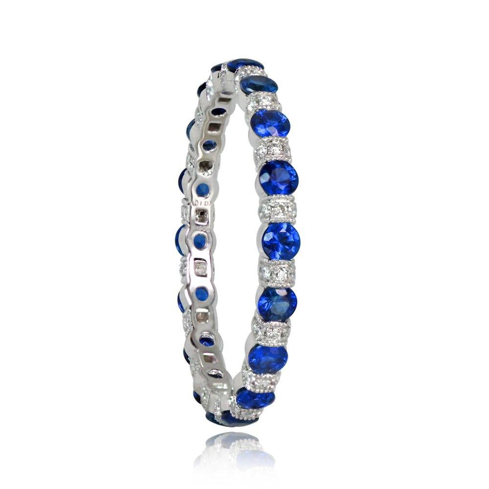 Art Deco 0.15ct Diamond & 0.88ct Natural Sapphire Eternity Band Ring, Platinum For Sale