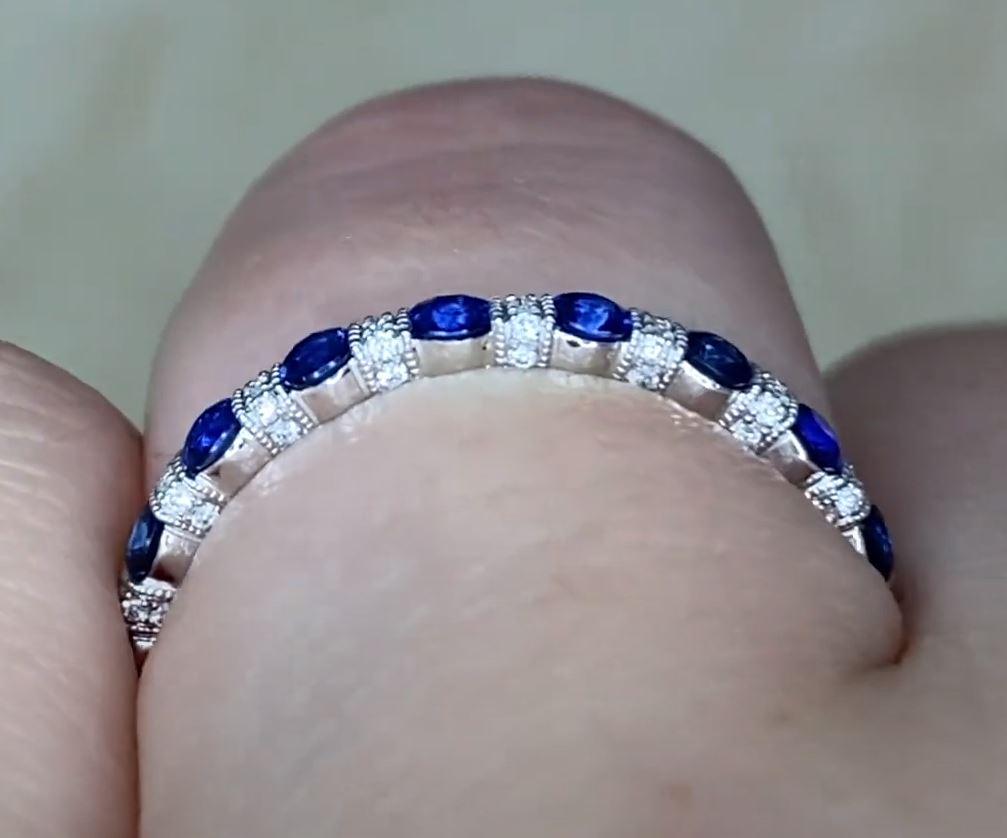 0.15ct Diamond & 0.88ct Natural Sapphire Eternity Band Ring, Platinum For Sale 1