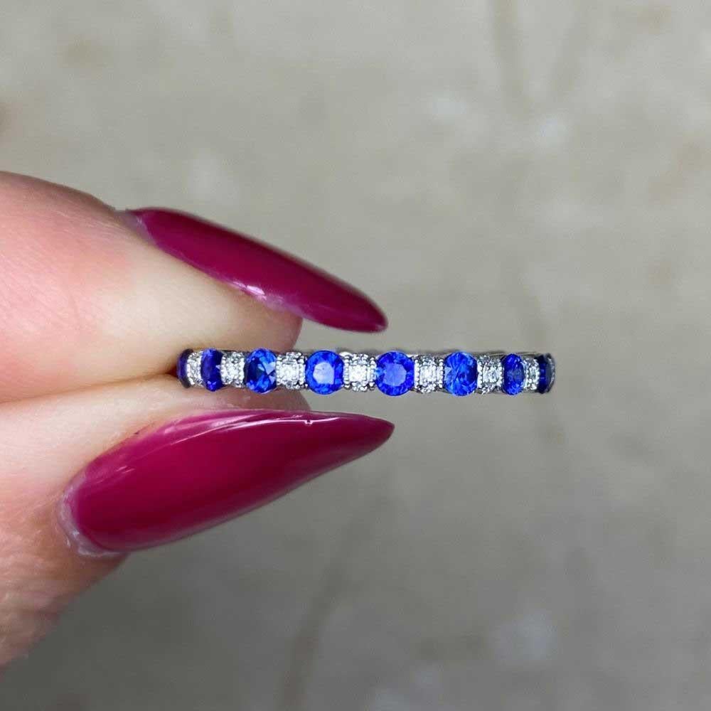 0.15ct Diamond & 0.88ct Natural Sapphire Eternity Band Ring, Platinum For Sale 3