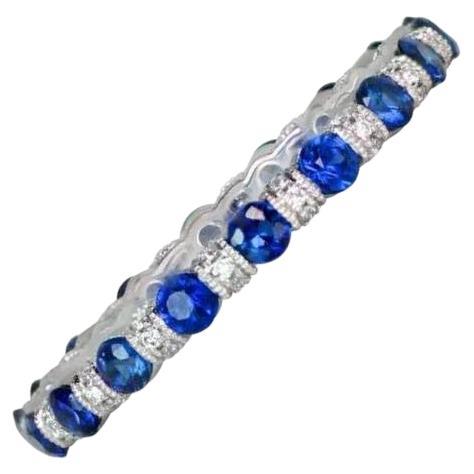 0.15ct Diamond & 0.88ct Natural Sapphire Eternity Band Ring, Platinum For Sale
