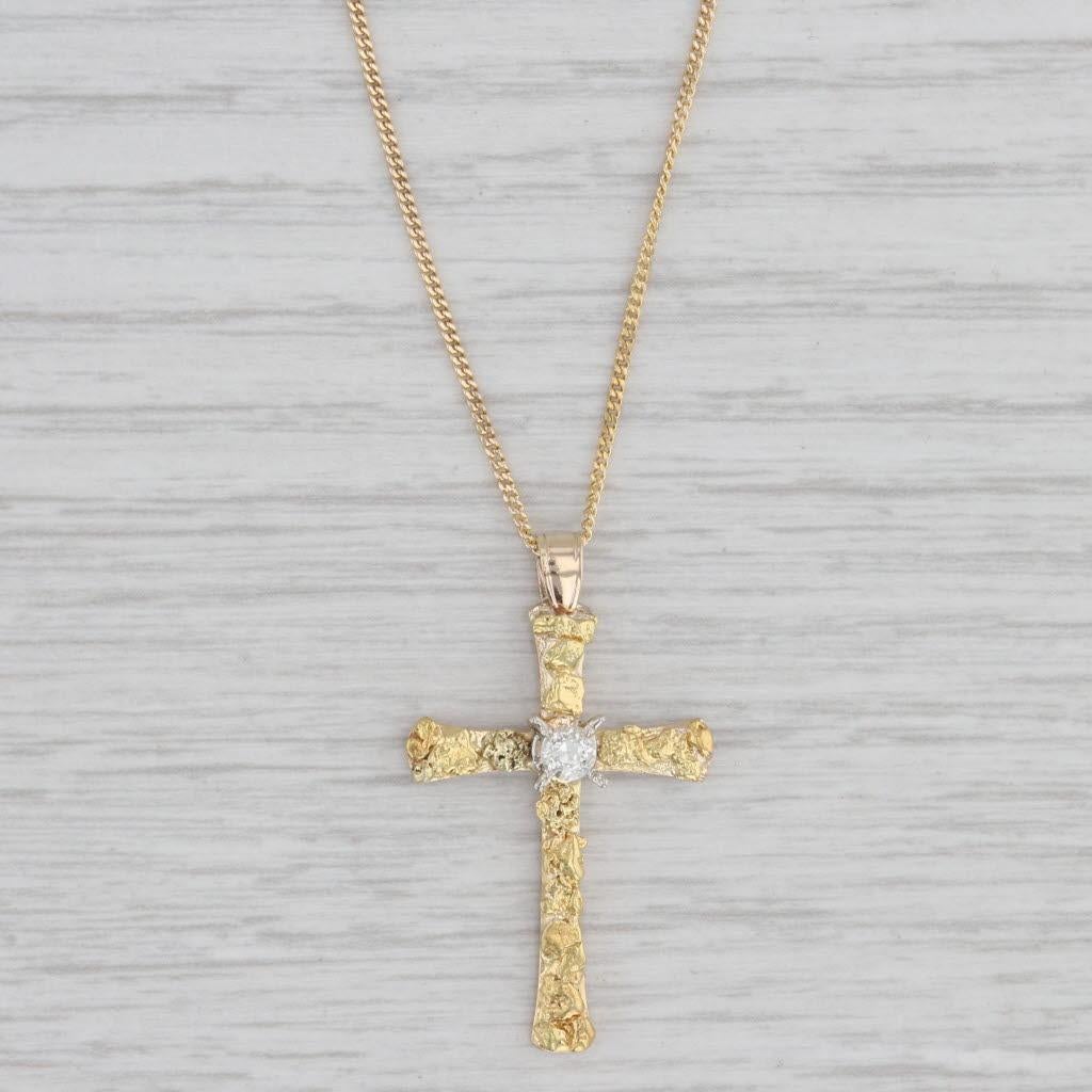 0,15 Karat Diamant Nugget Kreuz-Anhänger Halskette 14k 20k Gelbgold 15,75