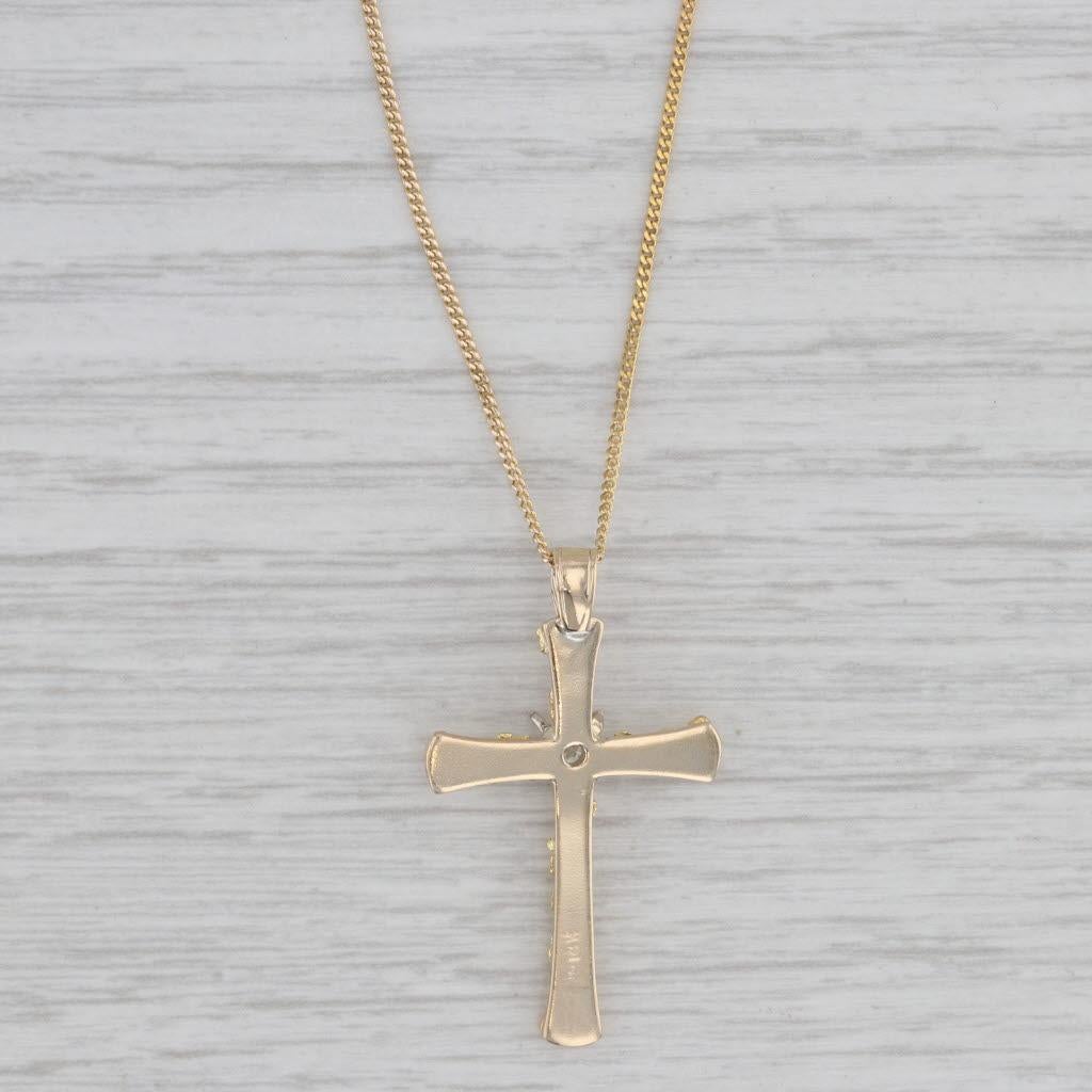 0,15 Karat Diamant Nugget Kreuz-Anhänger Halskette 14k 20k Gelbgold 15,75