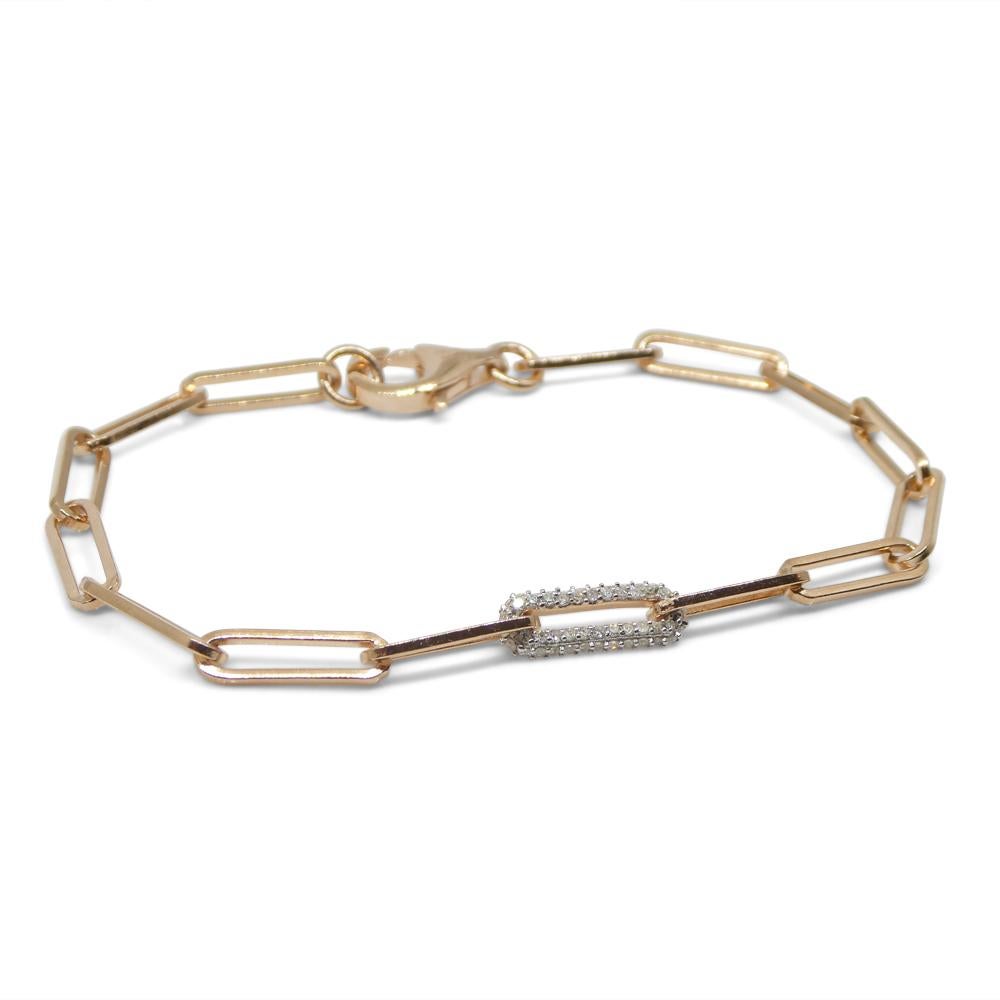 0.15ct Diamond Paperclip Chain Bracelet set in 14k Pink/Rose Gold Vermeil 0.925 10