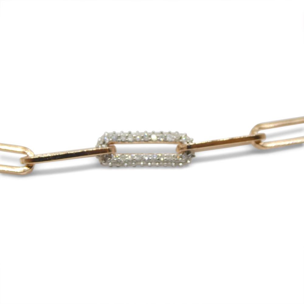 0.15ct Diamond Paperclip Chain Bracelet set in 14k Pink/Rose Gold Vermeil 0.925 11