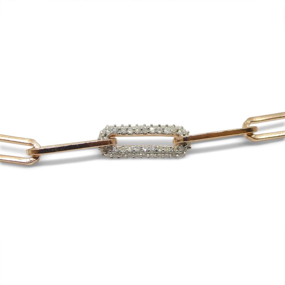Contemporary 0.15ct Diamond Paperclip Chain Bracelet set in 14k Pink/Rose Gold Vermeil 0.925 For Sale