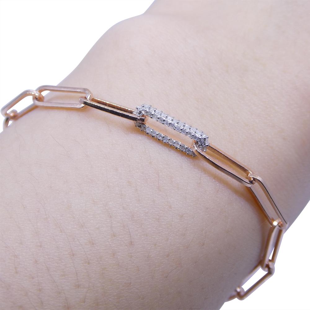 0.15ct Diamond Paperclip Chain Bracelet set in 14k Pink/Rose Gold Vermeil 0.925 In New Condition For Sale In Toronto, Ontario