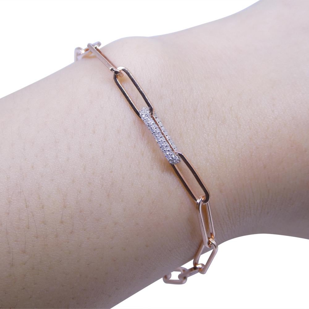 0.15ct Diamond Paperclip Chain Bracelet set in 14k Pink/Rose Gold Vermeil 0.925 For Sale 1