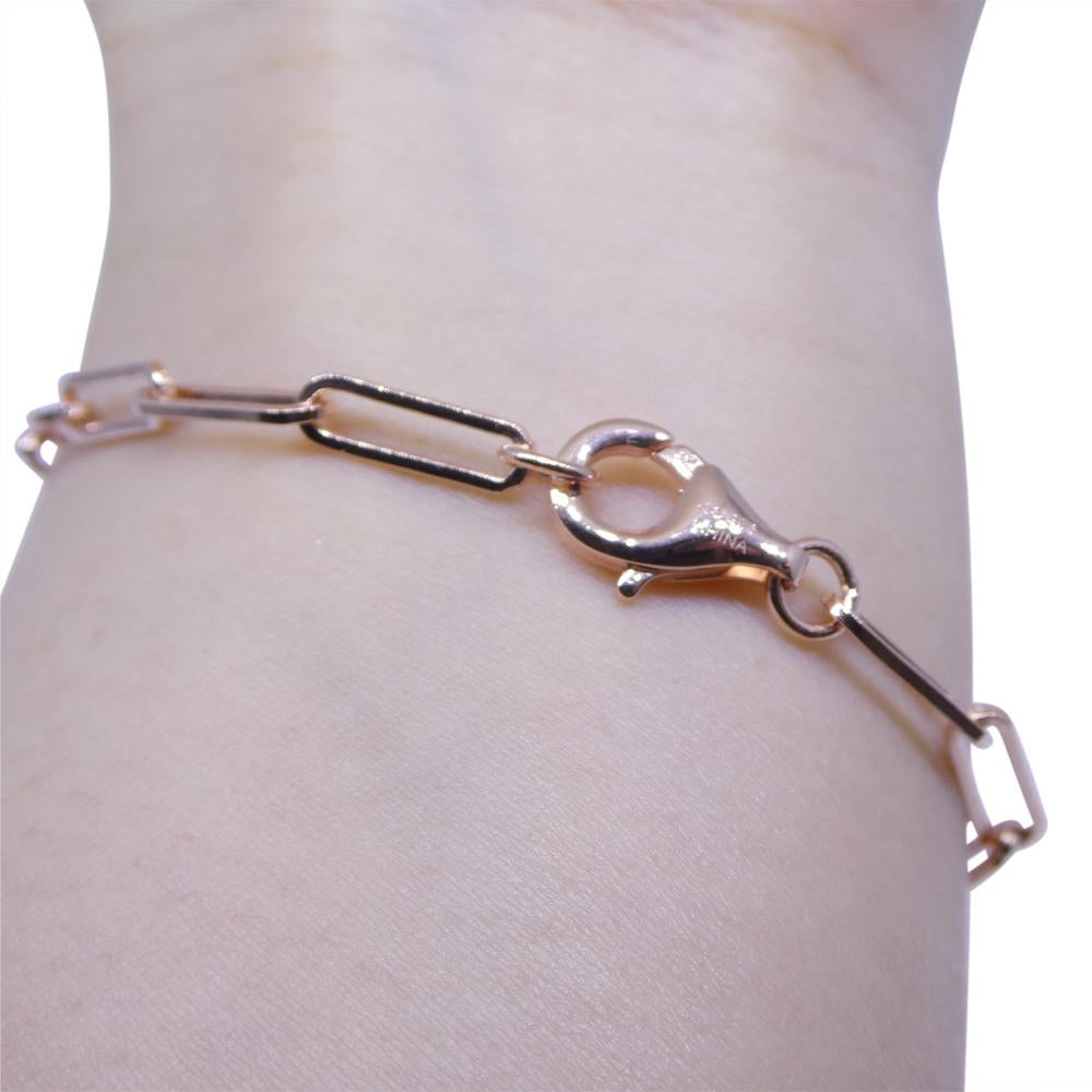0.15ct Diamond Paperclip Chain Bracelet set in 14k Pink/Rose Gold Vermeil 0.925 For Sale 2