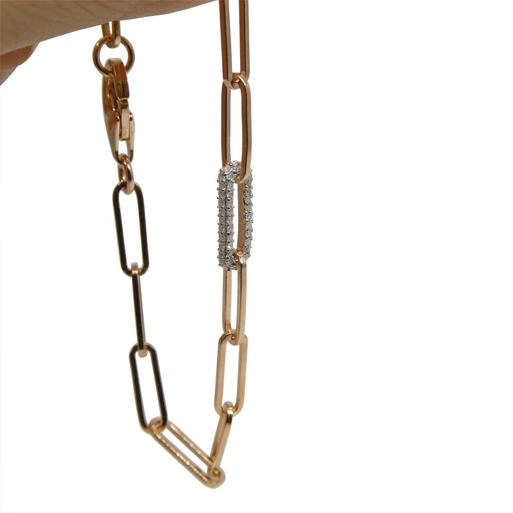 0.15ct Diamond Paperclip Chain Bracelet set in 14k Pink/Rose Gold Vermeil 0.925 For Sale 3