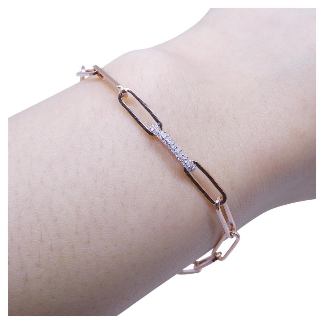 0.15ct Diamond Paperclip Chain Bracelet set in 14k Pink/Rose Gold Vermeil 0.925 For Sale