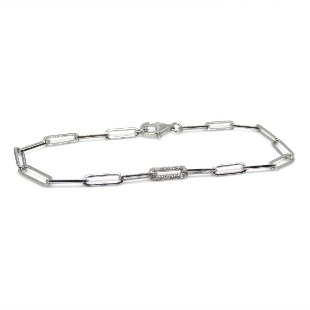 0.15ct Diamond Paperclip Chain Bracelet set in 14k White Gold Vermeil 0.925 For Sale 4
