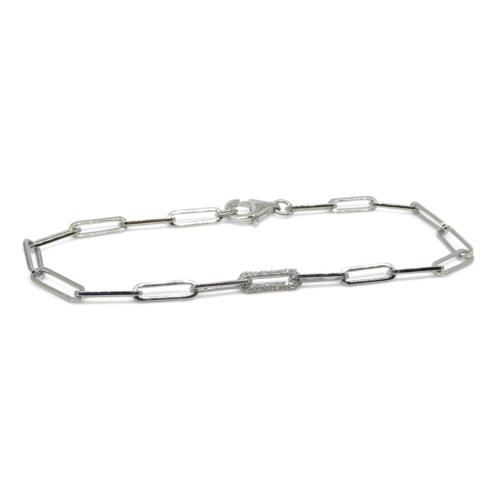 0.15ct Diamond Paperclip Chain Bracelet set in 14k White Gold Vermeil 0.925 For Sale 5