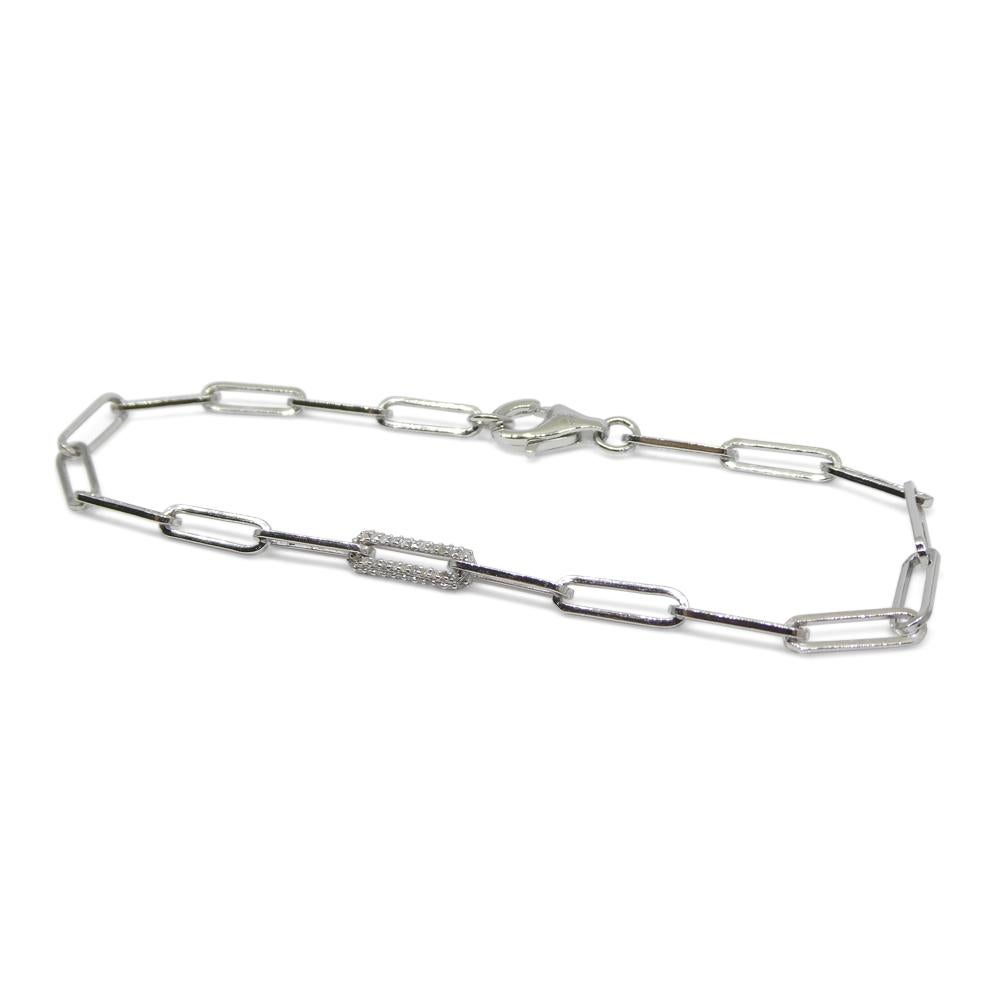 0.15ct Diamond Paperclip Chain Bracelet set in 14k White Gold Vermeil 0.925 For Sale 6