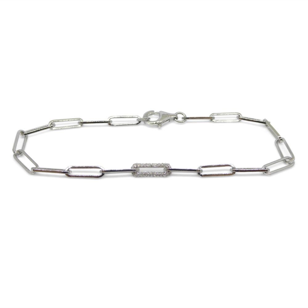 0.15ct Diamond Paperclip Chain Bracelet set in 14k White Gold Vermeil 0.925 For Sale 7