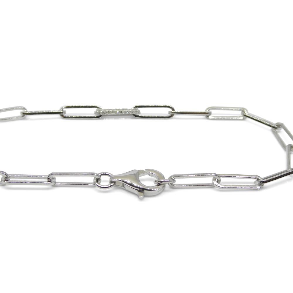 0.15ct Diamond Paperclip Chain Bracelet set in 14k White Gold Vermeil 0.925 In New Condition For Sale In Toronto, Ontario