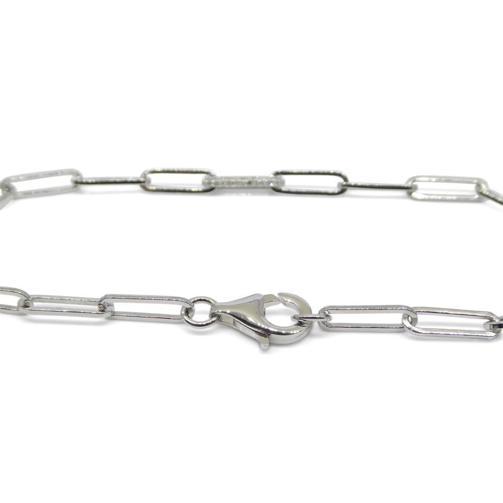 Women's or Men's 0.15ct Diamond Paperclip Chain Bracelet set in 14k White Gold Vermeil 0.925 For Sale