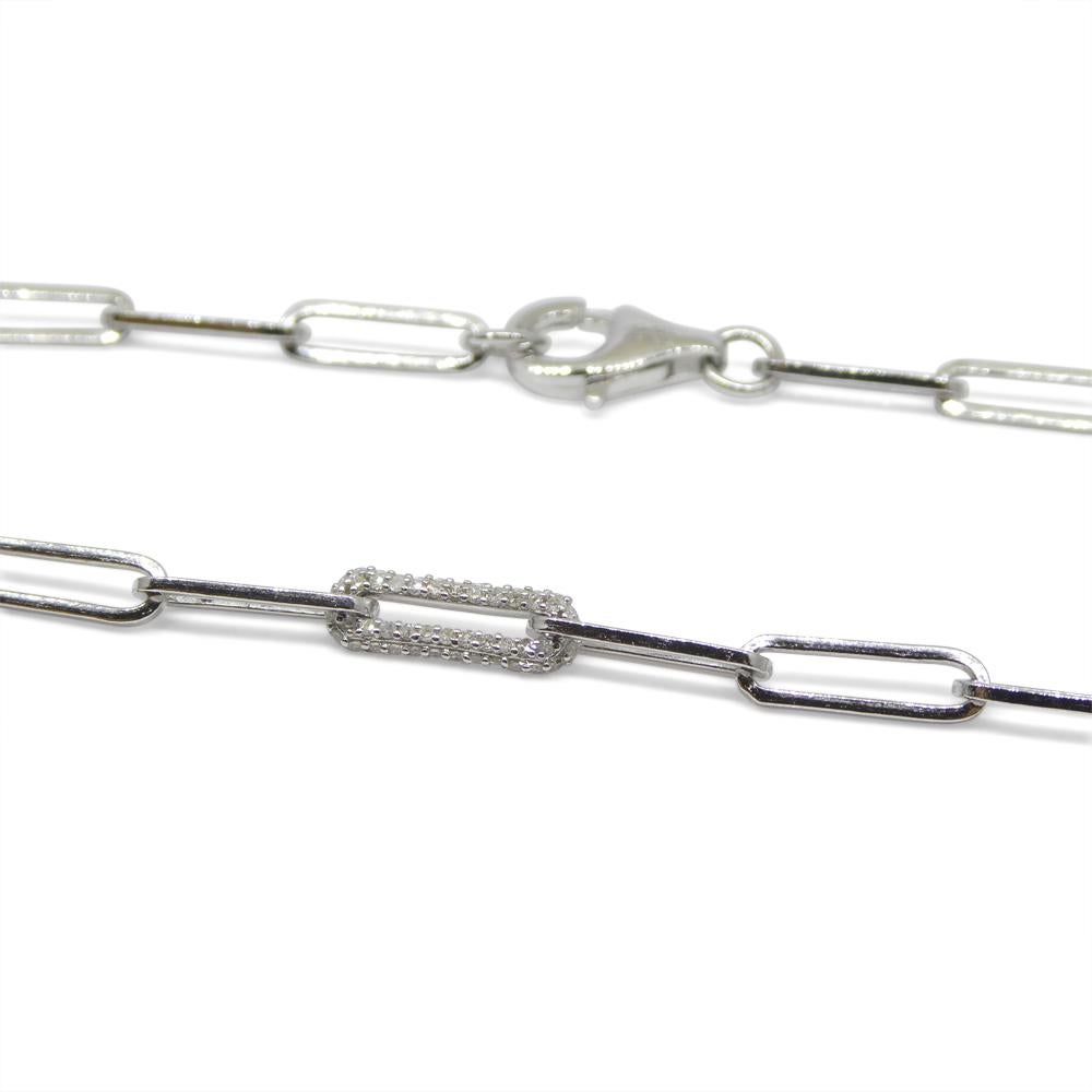 0.15ct Diamond Paperclip Chain Bracelet set in 14k White Gold Vermeil 0.925 For Sale 1
