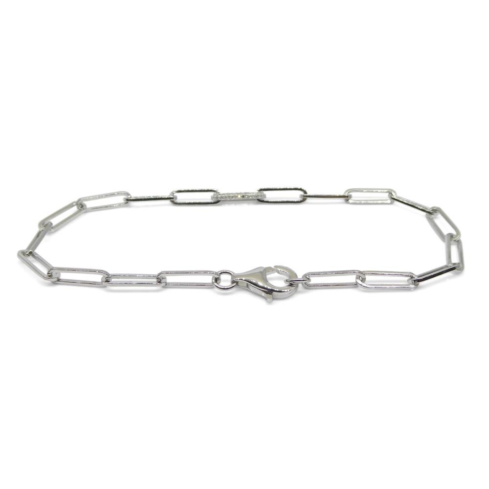 0.15ct Diamond Paperclip Chain Bracelet set in 14k White Gold Vermeil 0.925 For Sale 2