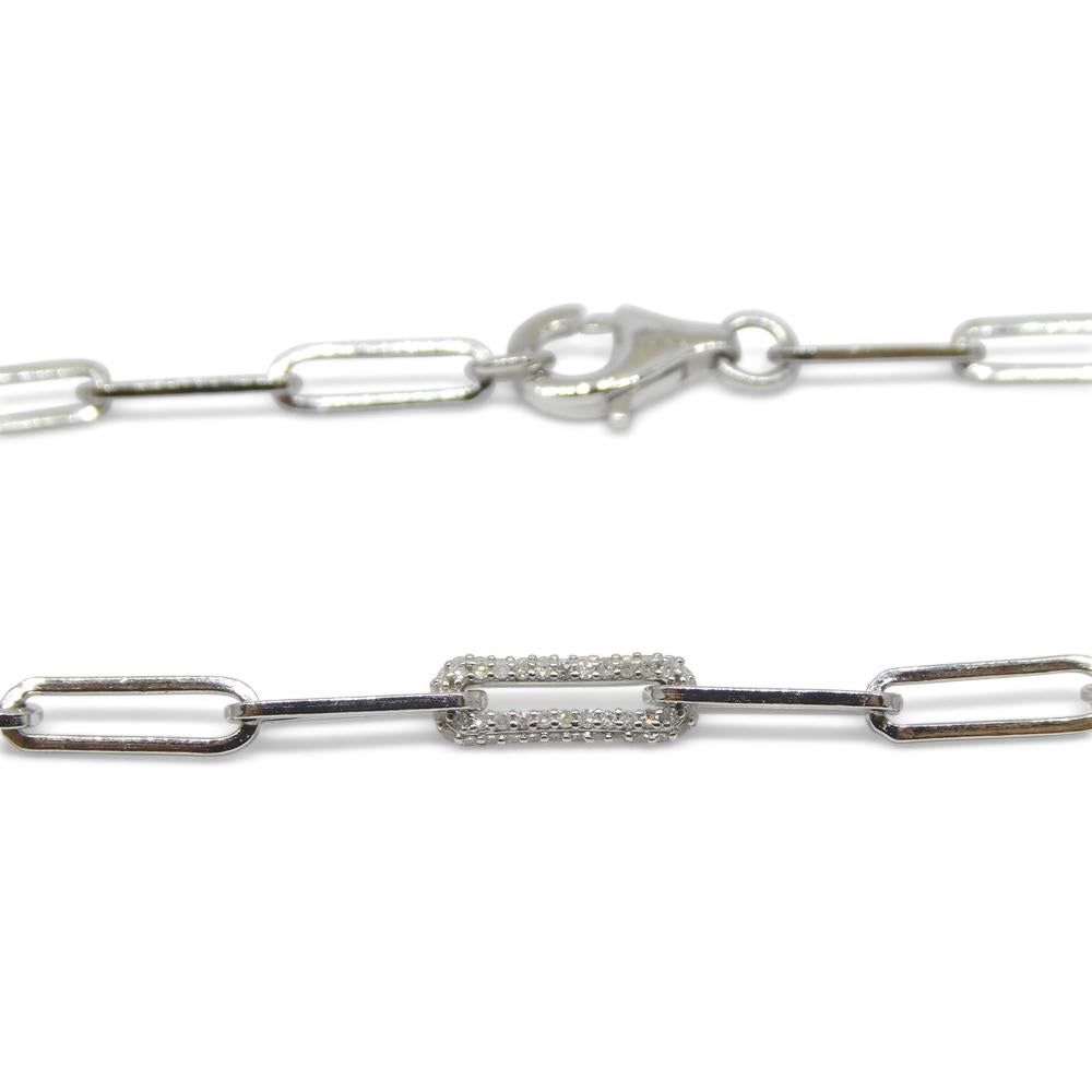 0.15ct Diamond Paperclip Chain Bracelet set in 14k White Gold Vermeil 0.925 For Sale 3