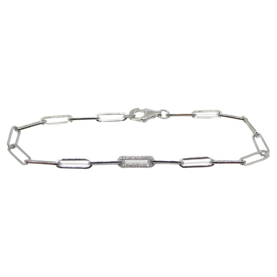 0.15ct Diamond Paperclip Chain Bracelet set in 14k White Gold Vermeil 0.925 For Sale