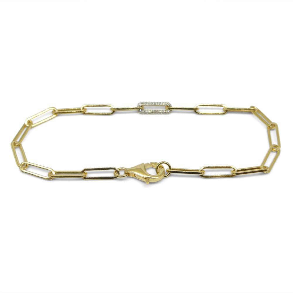 0.15ct Diamond Paperclip Chain Bracelet set in 14k Yellow Gold Vermeil 0.925 For Sale 9