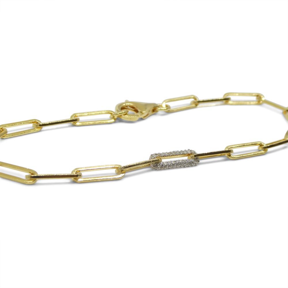Contemporary 0.15ct Diamond Paperclip Chain Bracelet set in 14k Yellow Gold Vermeil 0.925 For Sale