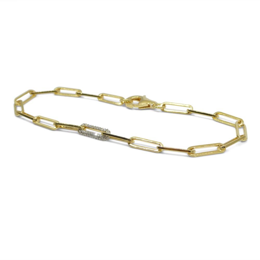 Brilliant Cut 0.15ct Diamond Paperclip Chain Bracelet set in 14k Yellow Gold Vermeil 0.925 For Sale