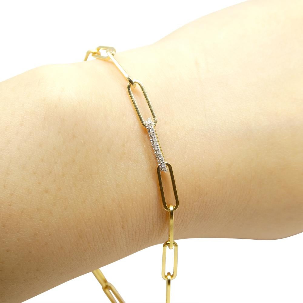 Armband mit 0,15 Karat Diamanten und Papierclips aus 14 Karat Gelbgold Vermeil 0.925 für Damen oder Herren