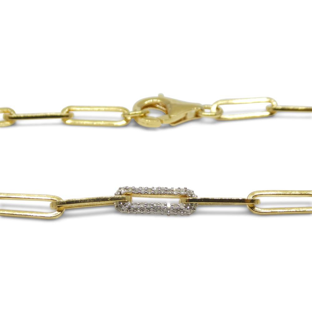 0.15ct Diamond Paperclip Chain Bracelet set in 14k Yellow Gold Vermeil 0.925 For Sale 1