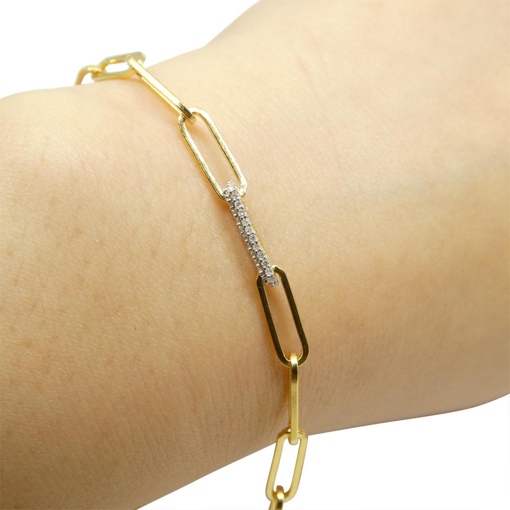 0.15ct Diamond Paperclip Chain Bracelet set in 14k Yellow Gold Vermeil 0.925 For Sale 2