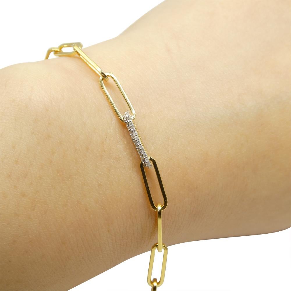 0.15ct Diamond Paperclip Chain Bracelet set in 14k Yellow Gold Vermeil 0.925 For Sale 3