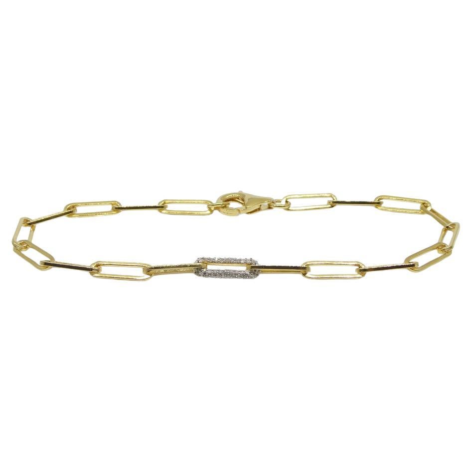 0.15ct Diamond Paperclip Chain Bracelet set in 14k Yellow Gold Vermeil 0.925