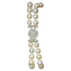 0.15ct Diamond Victorian Pearl Double Strand Bracelet Platinum